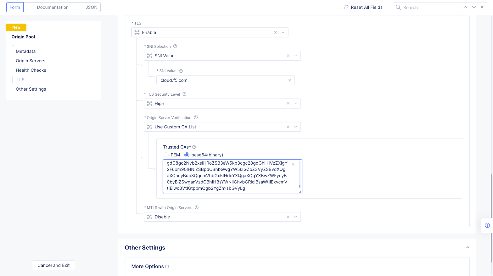 Figure: Origin Pool TLS Configuration 