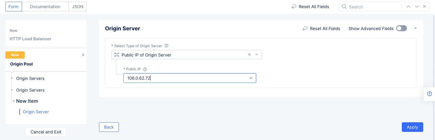 Figure: Origin Server Basic Configuration 
