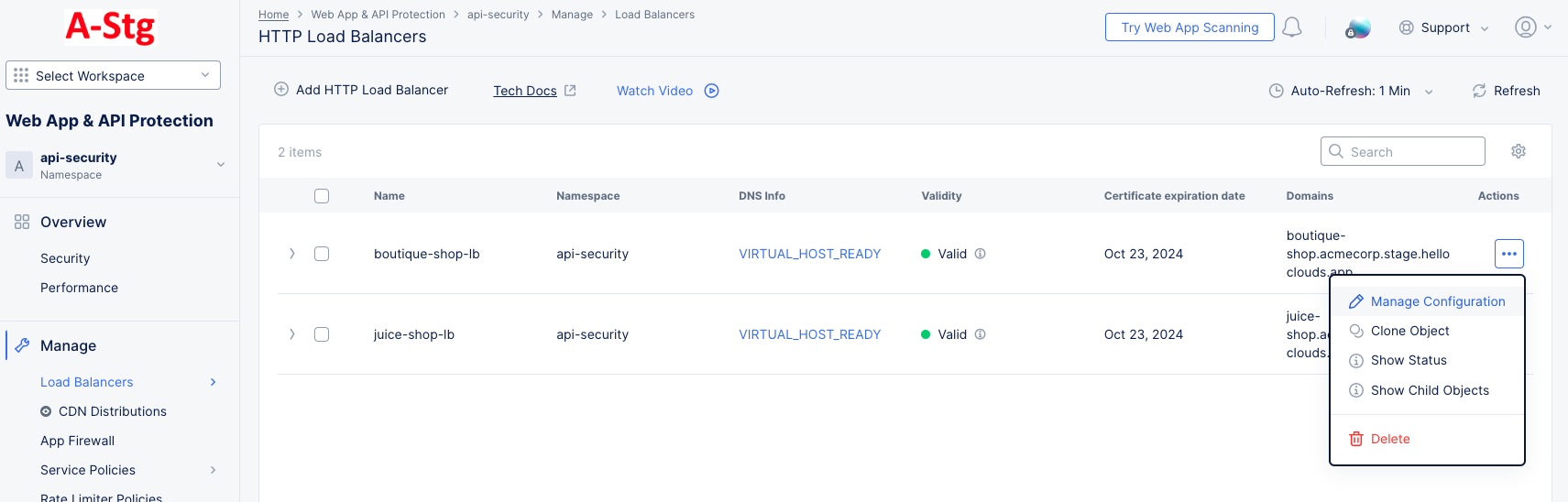Figure: Manage Load Balancer Configuration