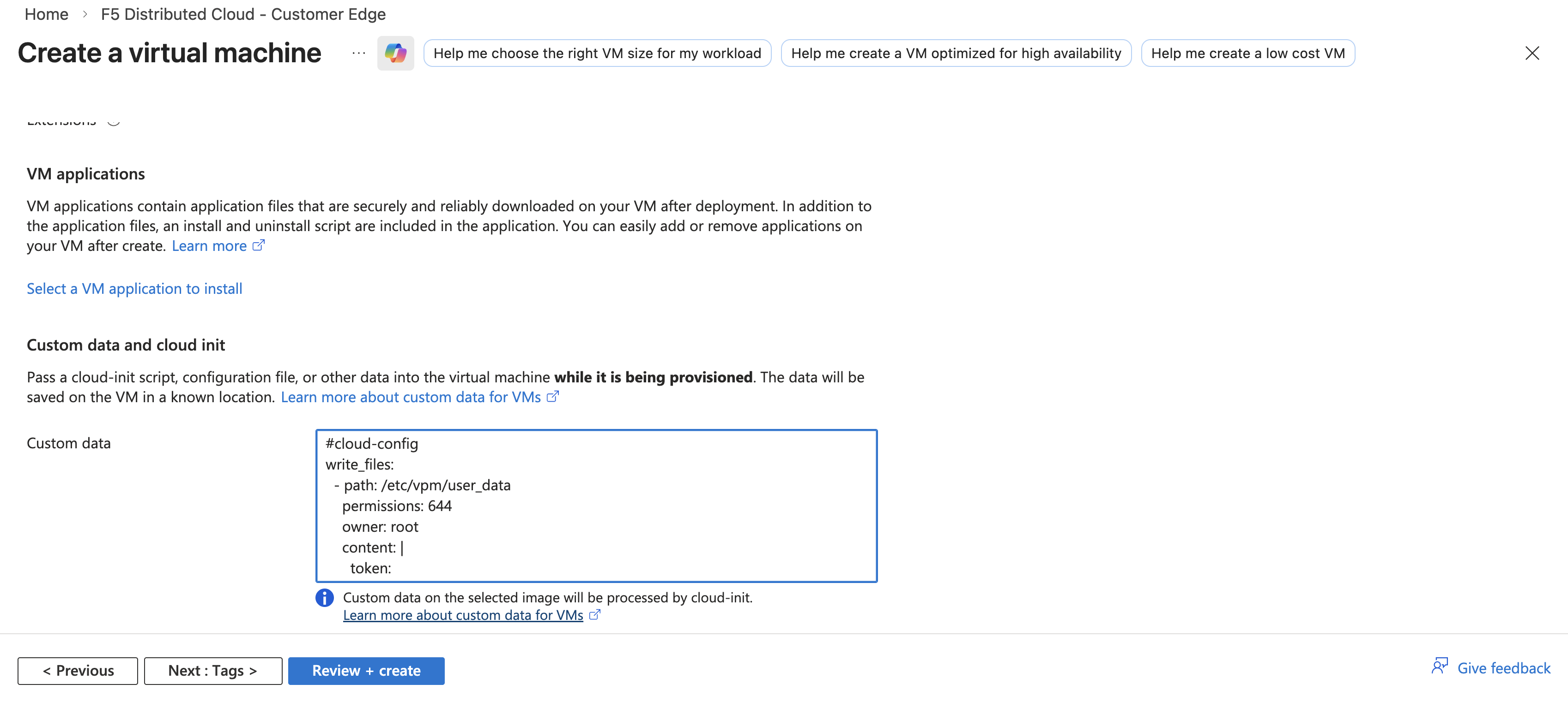 Figure: Configure VM User Data