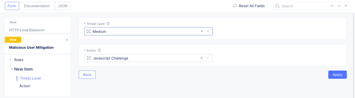 Figure: Threat Level and Action Configuration