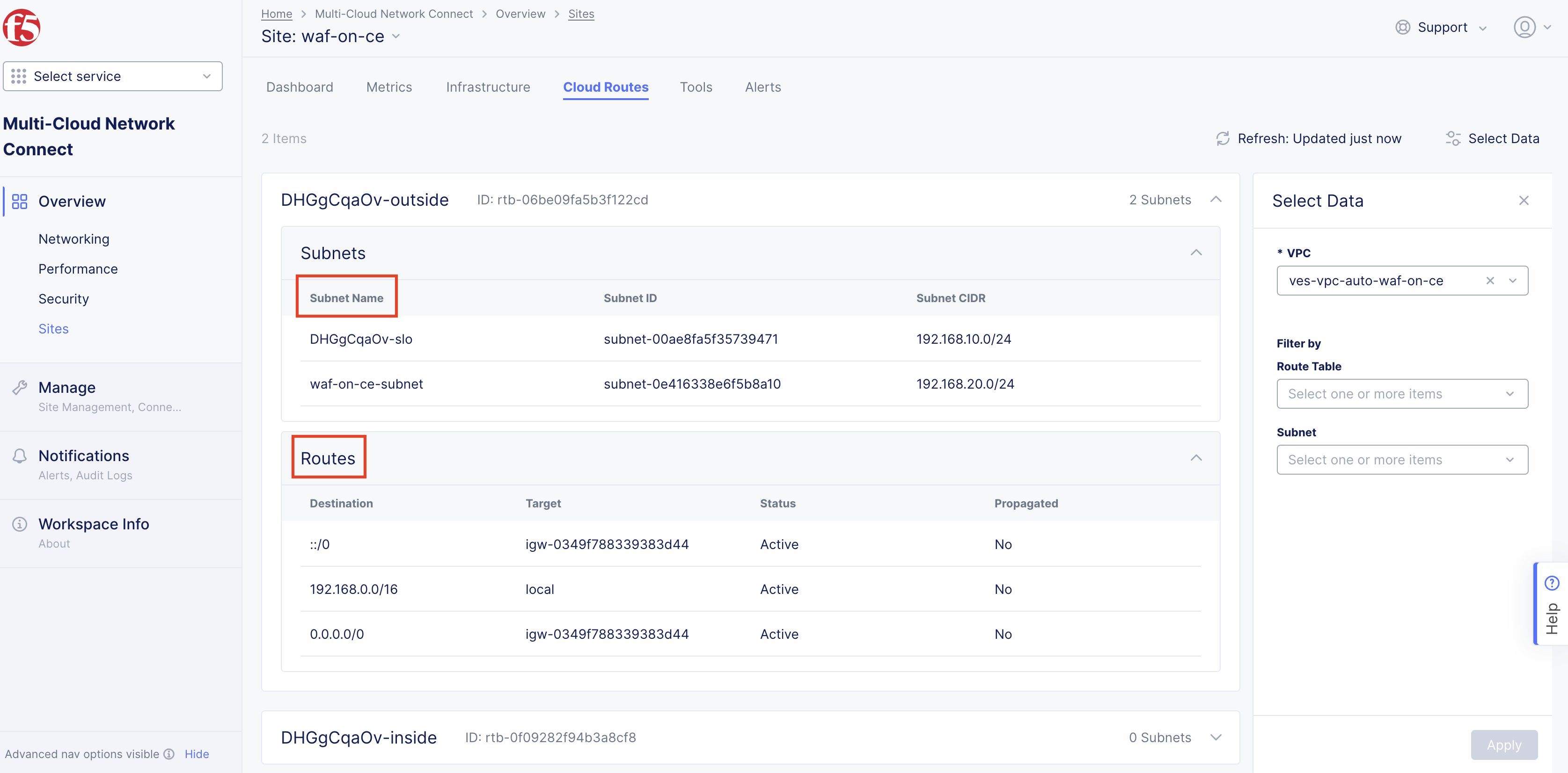 Figure: Cloud Routes for AWS Site - Expanded