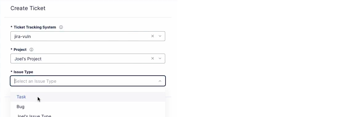 Figure: Select an Issue Type from your TTS